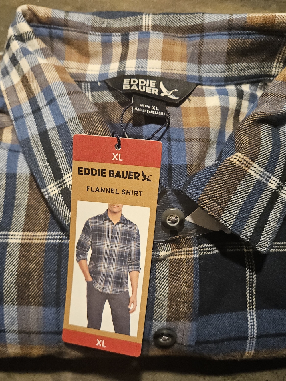Eddie Bauer Blue and Brown Plaid Flannel Button-Down Shirt
